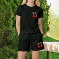 thumbnail image 2 of Caqnni Toddler Girls Clothes Summer Short Set Outfit Tie Knot Shoulder Sleeveless Ruffle Tops and Shorts 2PC Clothing Set Shorts Set Black 6-7 Years, 2 of 4