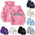 thumbnail image 4 of Hoodies for Women Fall Fashion 2025 Trendy Pullover Hooded Sweatshirts with Pocket Long Sleeve Letter CHICAGO Printed Hoodie Clothes (Dark Purple, XL), 4 of 4