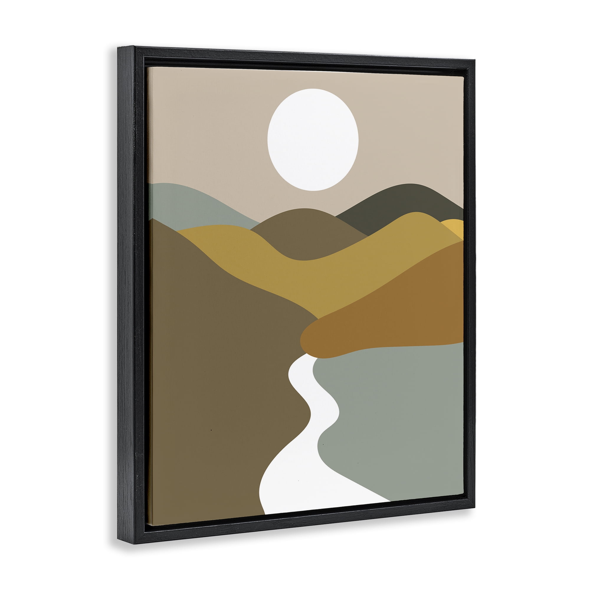 Stupell Industries River Towards Mountains Landscape Painting Black Floater Framed Art Print Wall Art, 25 x 31