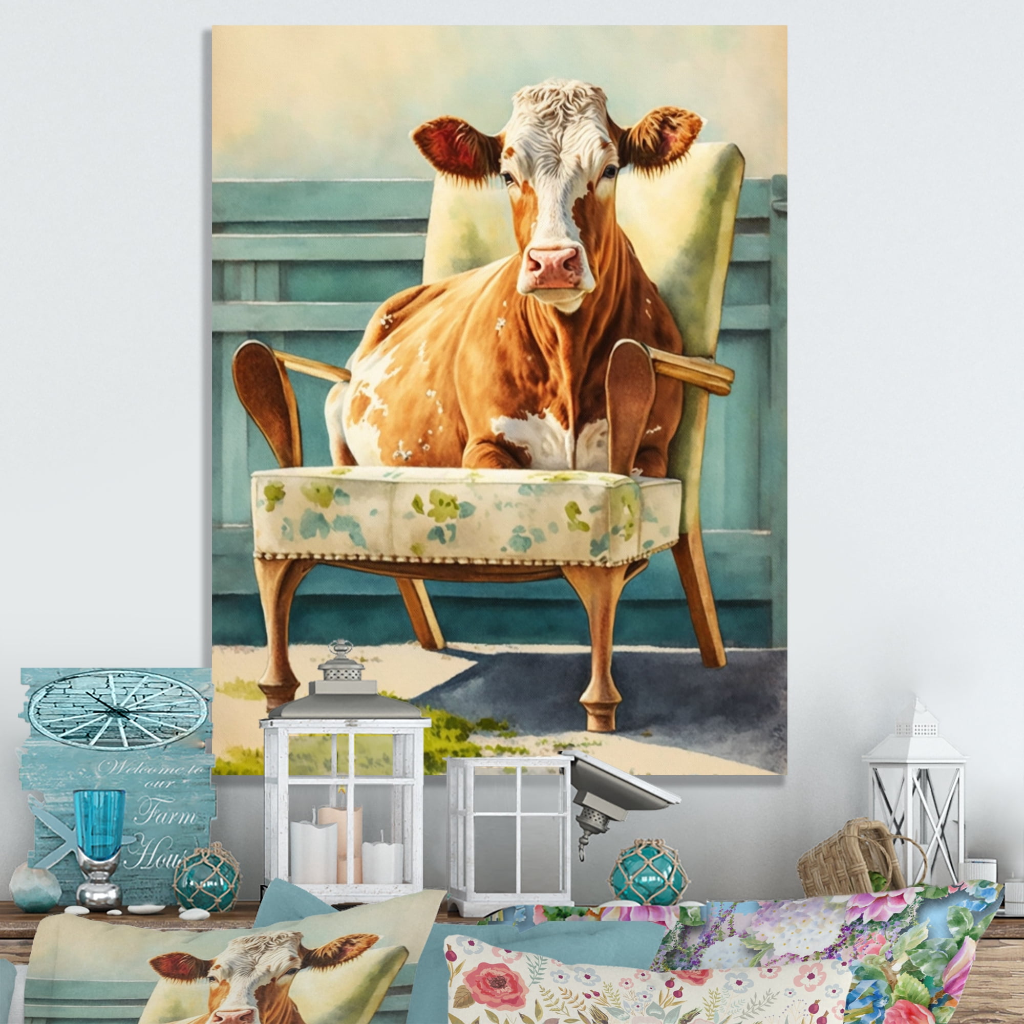 Designart Cow On A Chair II Canvas Wall Art