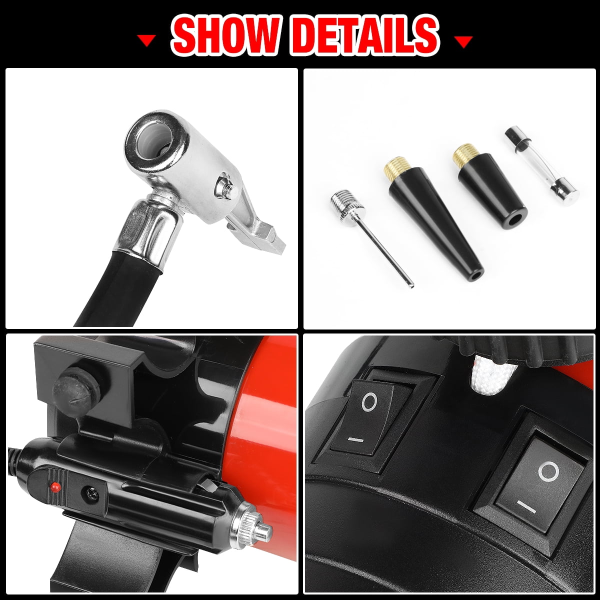 12 V 125 PSI LED Flash Light Air Pump Portable Air Compressor Inflator for Cars, Bikes and Balls