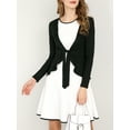 thumbnail image 6 of INSPIRE CHIC Women's Tie Front Long Sleeve Ruffled Hem Open Front Knit Cardigan S Black, 6 of 9