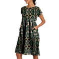 thumbnail image 4 of Vestido midi Zhyaj con cuello redondo y manga corta holgado, túnica de algodón, 4 of 7