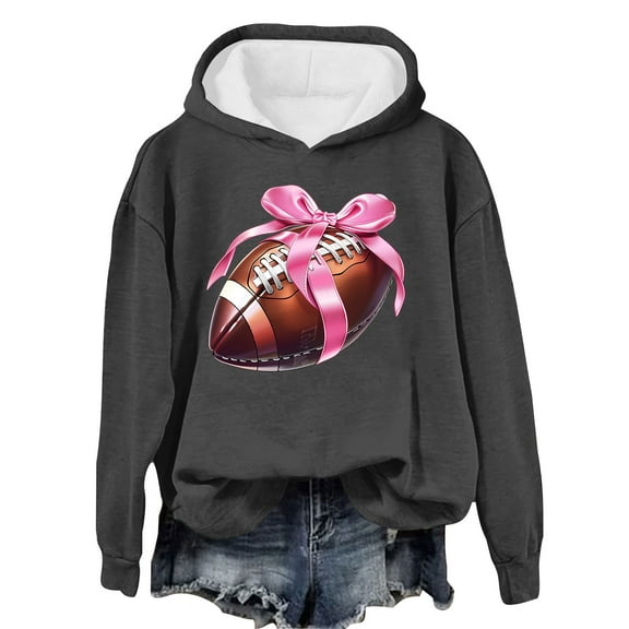 BYOIMUD Hoodies for Women Cute Bow Football Graphic Sweatshirt Y2k Clothes Fleece Lined Long Sleeve Pullover Tops Sweaters