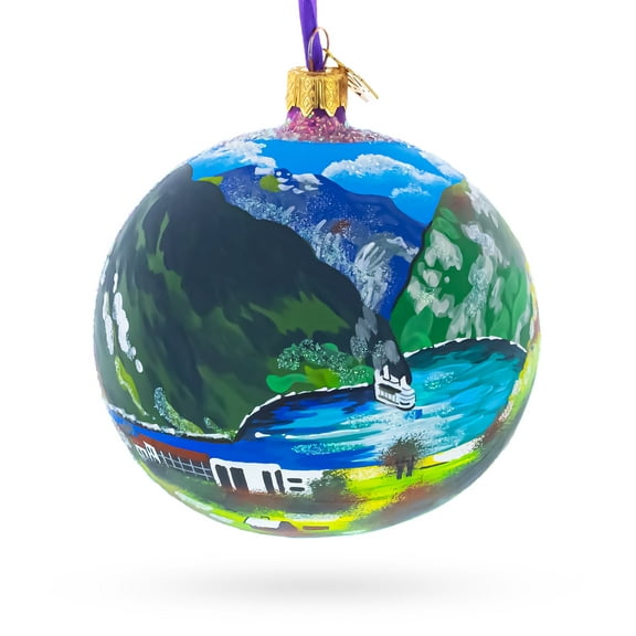 Geirangerfjord, Norway Glass Ball Christmas Ornament 4 Inches