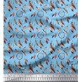 thumbnail image 1 of Soimoi Blue Japan Crepe Satin Fabric Feather & Dream Catcher Home Decor Print Sewing Fabric Yard 42 Inch Wide, 1 of 3