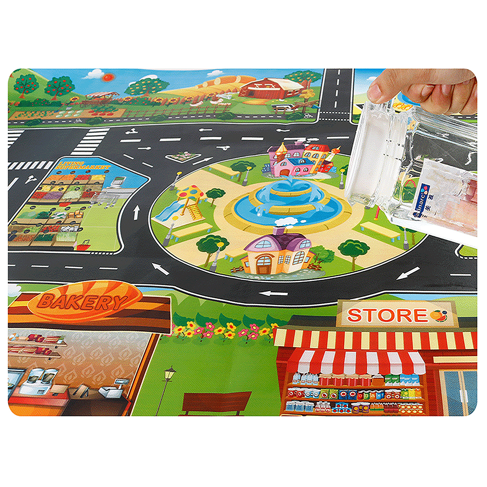 51.2"x39.4" Children's Toy Map Mat Fun City Road Map for Hot Wheels Track Racing and Toys, Parking Map for Toddler Boys, Bedroom, Playroom, Living Room (with Road Signs) - image 2 of 9