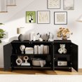 thumbnail image 7 of WIRRYTOR Fluted Sideboard Buffet Cabinet with 3 Doors, Buffet Storage Cabinet with Adjustable Shelves, Pop-Up Doors, Stripe Patterns&Arche Tirm Design for Kitchen Dining Living Room,Black, 7 of 7
