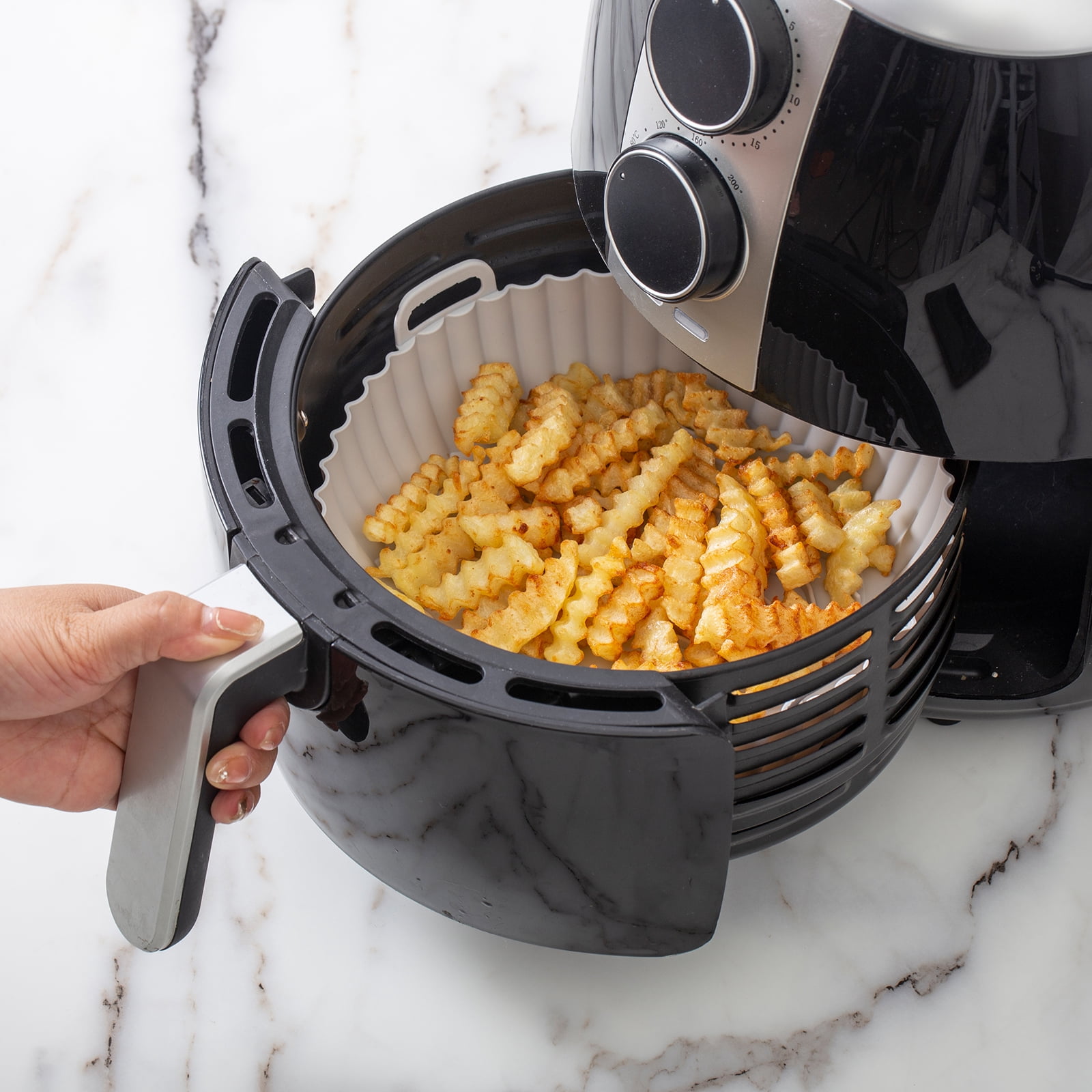 (3 pack) Cook with Color Grey Silicone Reusable Air Fryer Liner, 7” diameter 2” tall, 1 Count per Pack