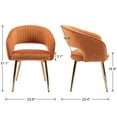 thumbnail image 5 of Guyou Modern Velvet Dining Chair Set of 2, Upholstered Accent Armchair with Hollow Back and Gold Metal Legs for Living Room Dining Room Kitchen Reception Room, Orange, 5 of 13