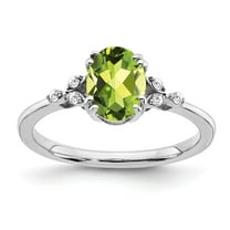 Auriga Fine Jewelry 925 Sterling Silver Rh-plated Peridot and Diamond Ring for Women Size 8