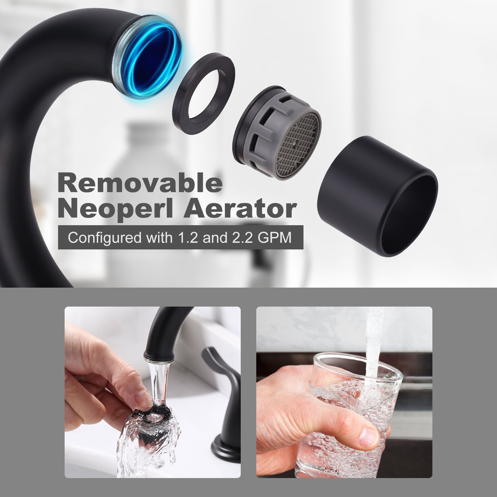 Matte Black Bathroom Faucet 3 Hole, WOWOW 8 Inch Widespread Bathroom Faucet, 2 Handles Bathroom Sink Faucet with Pon Up Drain and cUPC Supply Lines, 360 Swivel Faucet for Bathroom Sink