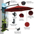 thumbnail image 2 of Costway 10FT Patio Offset Umbrella Solar LED 360degrees Rotation Burgundy, 2 of 9