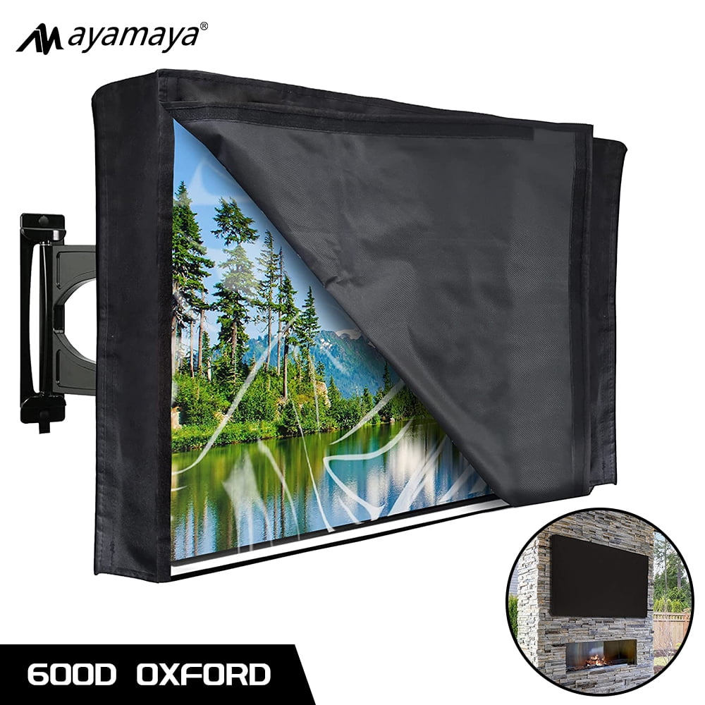 Outdoor TV Cover AYAMAYA Waterproof Weatherproof TV Covers with Zipper Open and PVC Film 600D