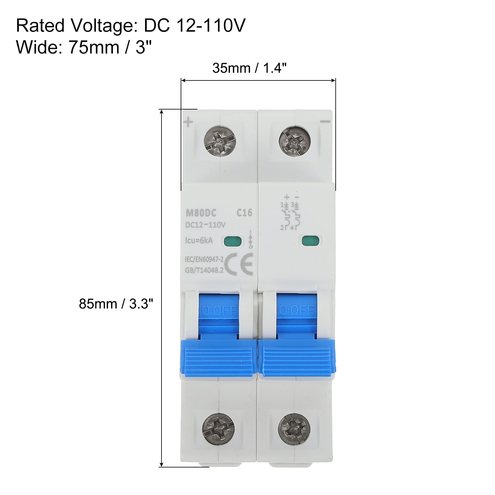 1 Pcs DC Miniature Circuit Breaker 2P 16A 12-110V Isolator M80DC DIN Rail Mount Disconnect Switch Circuit Breaker Protection Thermal Magnetic Trip