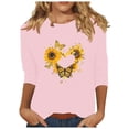 thumbnail image 1 of Tnhcen Chemises à Manches 3/4 pour Femmes avec Imprimé Floral d'Automne et Col Rond - Basiques Décontractés Grande Taille P-3TG, 1 of 4
