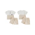 thumbnail image 2 of BemeyourBBs Toddler Baby Boy Little Brother Outfit Infant Baby Boys Summer Clothes Casual Lil Bro Letter Embroidered Waffled Short Sleeve Shirt Tops and Pockets Shorts 2 Pcs Set, 2 of 8