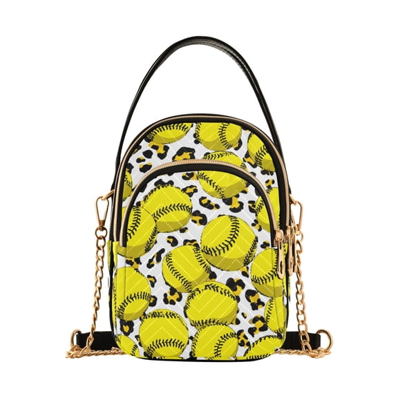 Yellow Softball Pattern Women's Crossbody Handbags Leather Crossbody Bags Fanny Pack Chest Bag for Travel