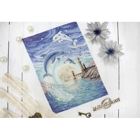 UPC: 4627128731157 | Counted Cross-Stitch Kit Moon Bay SNV-673 Dolphin Needlework Sea Blue By MP Studia