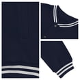 thumbnail image 4 of TOMVIGX Mens Fleece Varsity Jacket Button Down College Style Sports Jacket Warm Polar Fleece Windbreaker Retro Striped Stand Collar Baseball Coat Casual Letterman Bomber Outerwear Navy XL, 4 of 4