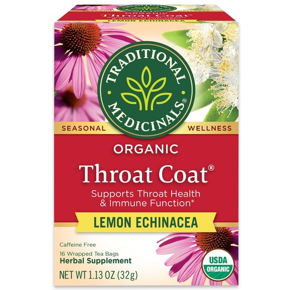 Traditional Medicinals, Organic Throat Coat Lemon Echinacea, Tea Bags, 16 Ct