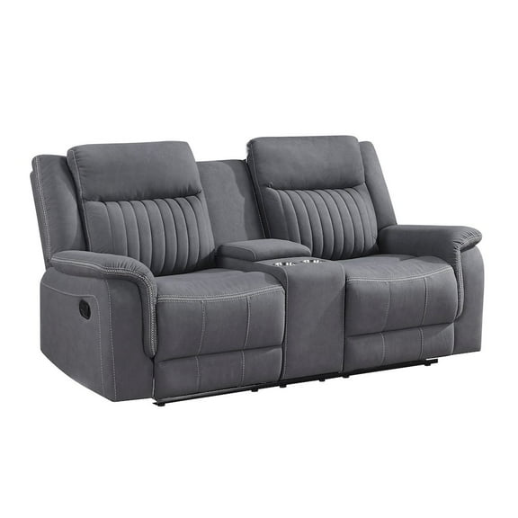 Lexicon Dean Microfiber Double Reclining Love Seat in Gray