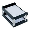 Classic Black Leather Double Side-Load Letter Trays with Silver Posts