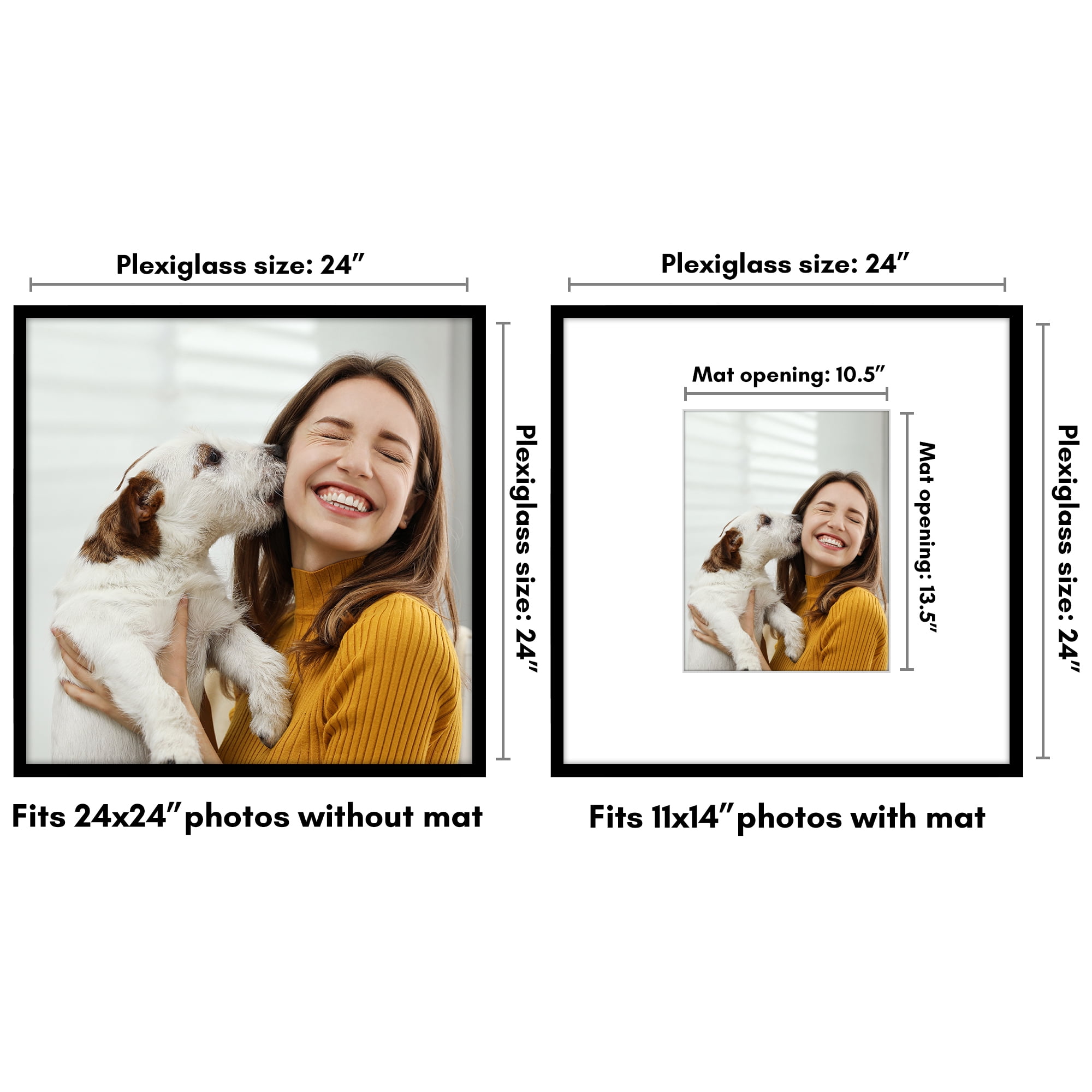 Americanflat 24x24 Picture Frame with Polished Plexiglass with 11x14 Mat Display Photo Streamline - Black