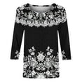 thumbnail image 5 of Njagoc3 Womens V - Neck Flowy Tunic, 3/4 Flared Sleeve Top with 3D Floral Appliqués, Lightweight for Summer&Fall Gatherings, 5 of 6