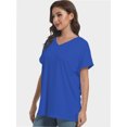 thumbnail image 3 of Women's V Neck T Shirts Casual Rolled Short Sleeve Side Split Summer Tops Loose Fit, 3 of 6