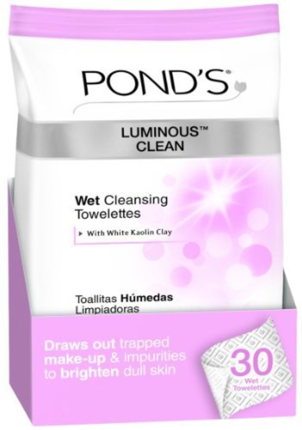 Pond's Clean Wet Cleansing Towelettes, Luminous, 30 Each (Pack of 2