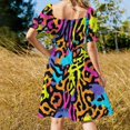 thumbnail image 3 of Neon Abstract Colorful Pattern Short Sleeve Dress Clothes Women's Summer Dress Elegant Dress Daily Dresses For Woman, 3 of 9