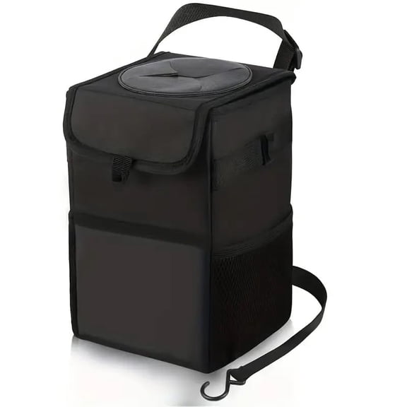 BN-LINK Car Trash Can with Lid, Leak-Proof & Waterproof Car Garbage Can with Storage Pockets, Hanging Auto Trash Bin for SUV, Truck & Back Seat Organizer, Black