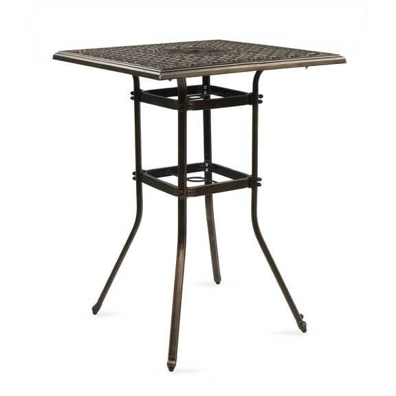 Ktaxon 31.5" Patio Bar Height Table, All-Weather Cast Aluminium Square Bar Bistro Table with 2" Umbrella Hole, Outdoor Tall Table for Porch Balcony Backyard Garden, Antique Bronze