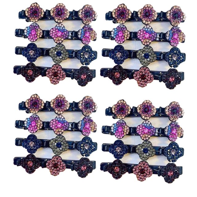 16 Pcs Trèfle à Quatre Feuilles Coupe Épingle à Cheveux Pince à Cheveux Trèfle Strass, Pince à Cheveux Tressée avec Strass pour Femmes (16Pcs)