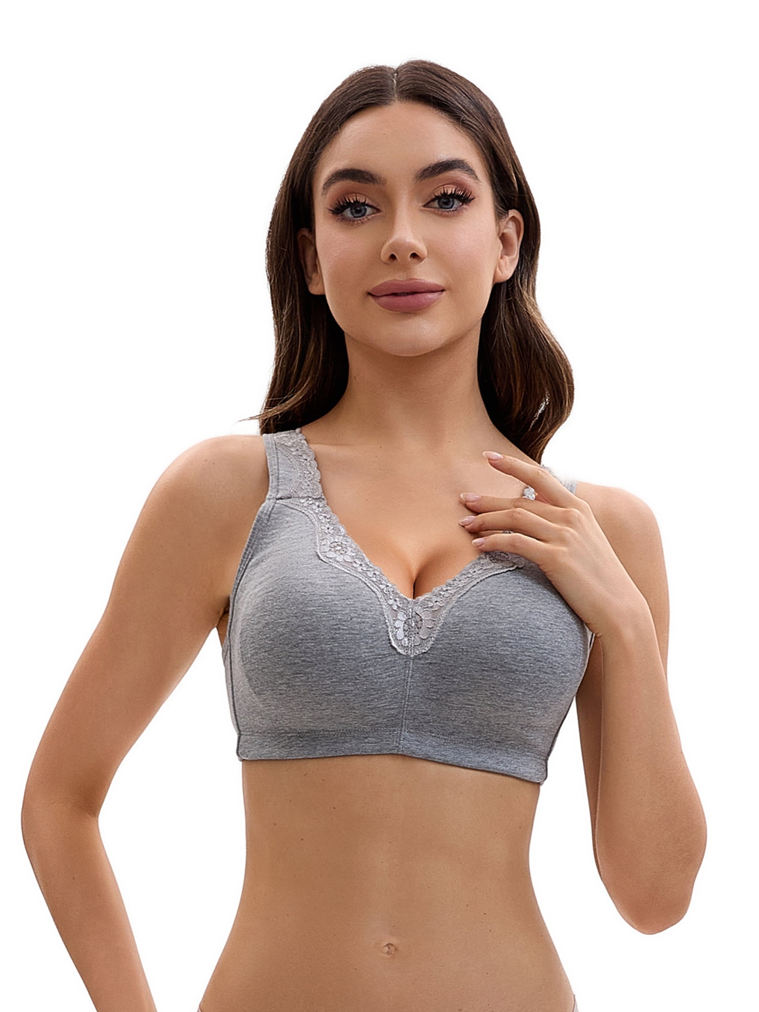 Unique Bargains Women's Lace Trim Full Coverage Adjustable Strap Bras E 46 Grey