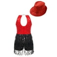 thumbnail image 2 of Alvivi Kids Girls Sequins Sleeveless Tassel Latin Jazz Leotard Dance Dress with Hat Ballroom Costume Red 8, 2 of 5