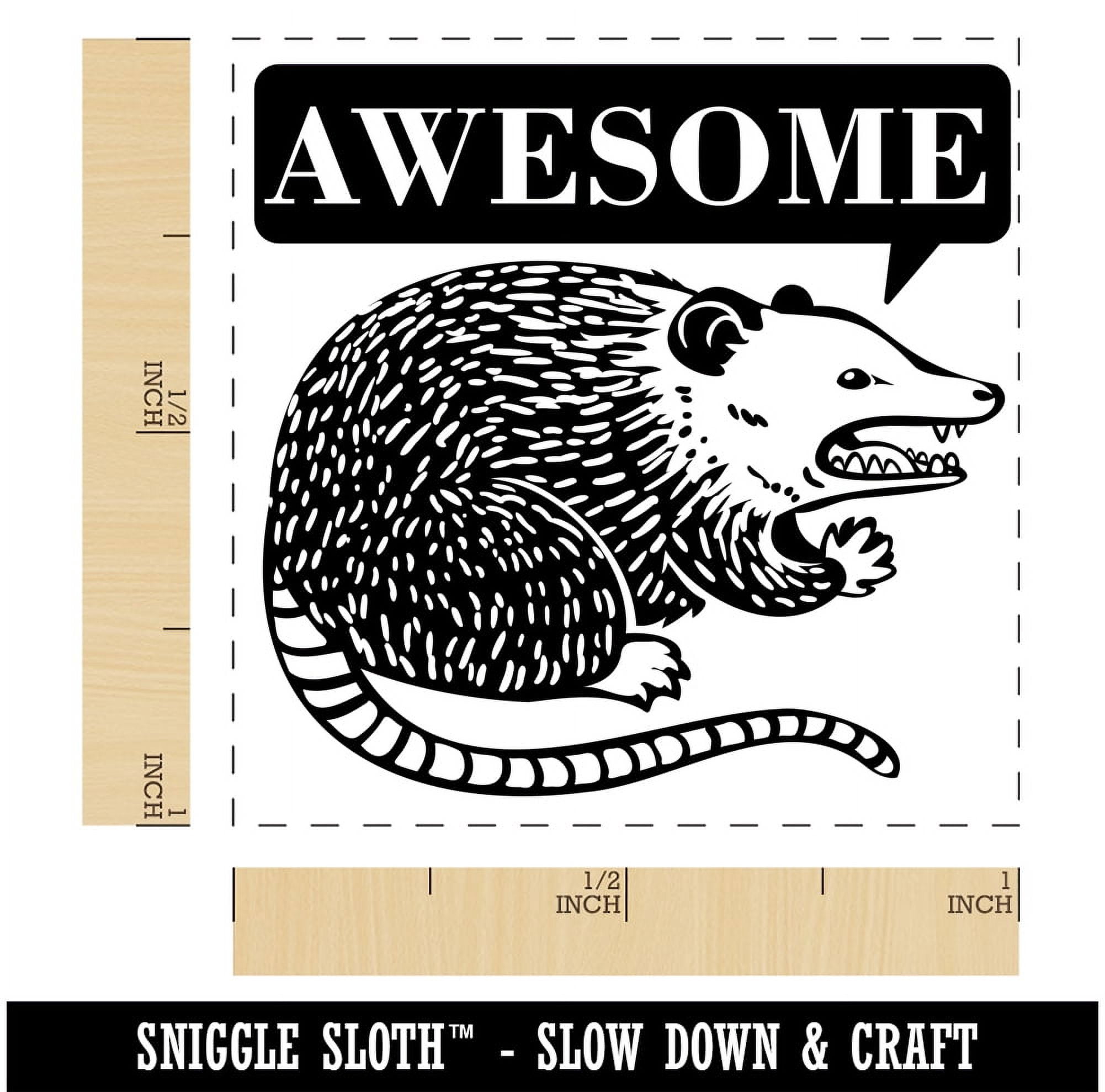 Awesome Possum Opossum Self-Inking Rubber Stamp Ink Stamper - Fuchsia Ink - Small 1 Inch