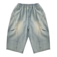 thumbnail image 2 of CUZIBR Boys Summer Denim Shorts Unique Patchwork Vintage Ripped Distressed Jeans Pants Wide Leg Elastic Waist Washed Fashionable Baggy Half Cargo Jeans Trousers Stylish Streetwear,Blue,7-8 Years, 2 of 9