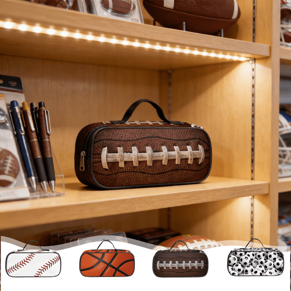 CuiLiyq Football Pencil Case, Cute Pen Box Pouch Large Pencil Bag With Double Zipper, Portable Pencil Pouch For Office Supplies