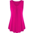 thumbnail image 3 of safuny Clearance Women's Flowy Swing Tunic Tank Tops Solid Pleated Retro Cami Tops Sleeveless V Neck Vest Button Leisure Fit Beach Blouses Fashion Summer Hot Pink L, 3 of 4