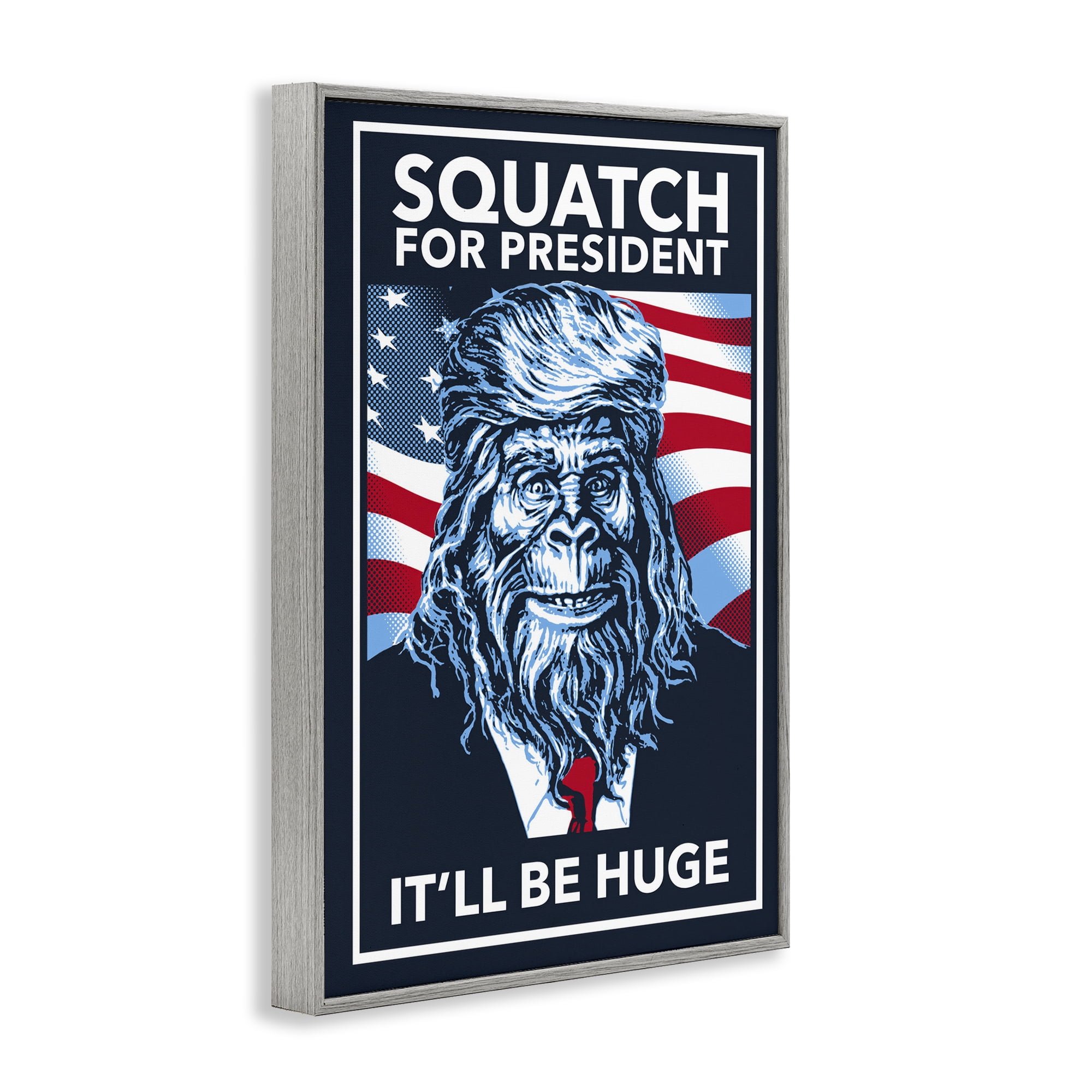 Stupell Industries Funny Mythical President Novelty Painting Gray Framed Art Print Wall Art, 20 x 30