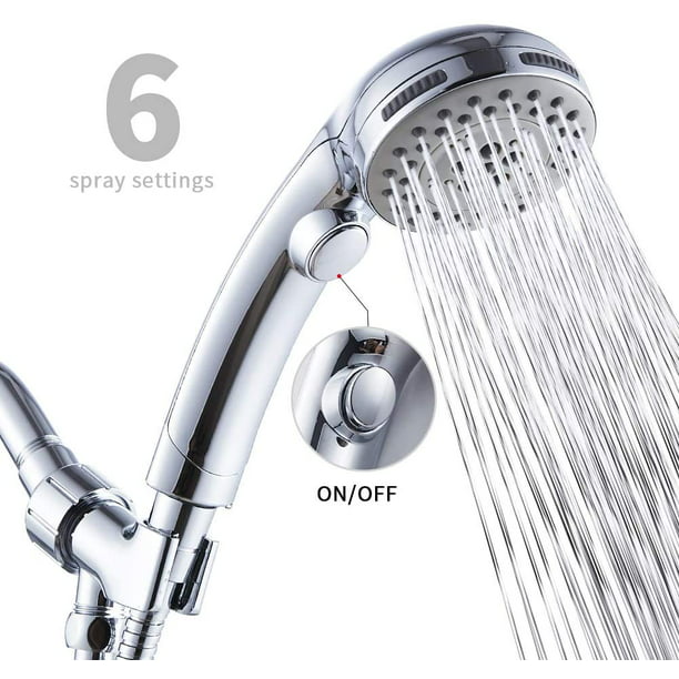 AQwzh High Pressure 6 Setting Shower Head Hand-Held with ON/OFF Switch and  Spa Spray Mode - with Hose - Chrome - Walmart.com
