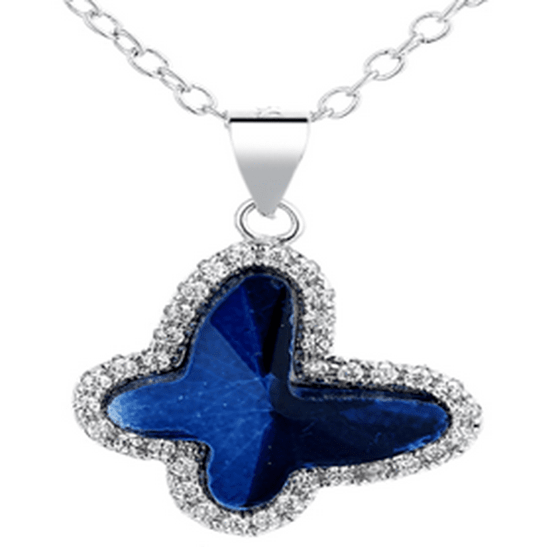 Sterling Silver Blue Butterfly Pendant Necklace with crystals from Swarovski