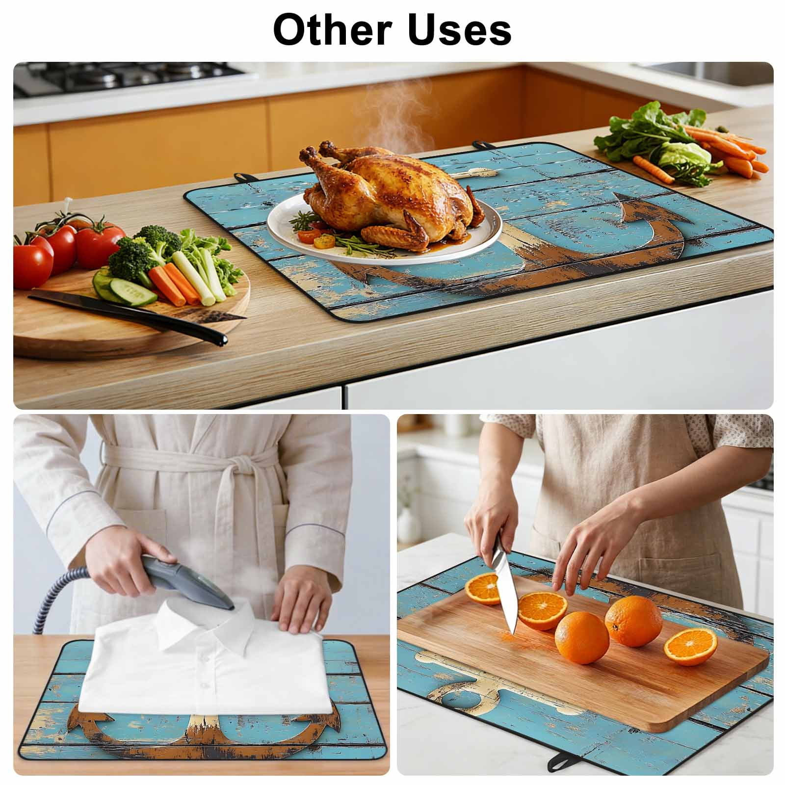 Vintage Anchor Stove Top Cover for Electric Stove, Heat-proof & Non Slip Glass Top Stove Cover Protector, Coastal Nautical Blue Brown Wooden Kitchen Flat Cooktop Rubber Mat 24x21 Inches
