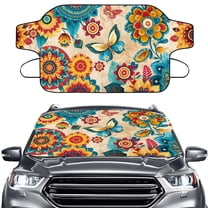 Xoenoiee Boho Mandala Butterfly Print Car Windshield Cover for Ice and Snow, Heavy Duty Truck Windshield Snow Cover, Front Window Frost Hail Protector for Most Car, Truck, SUV, Van