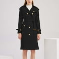 thumbnail image 4 of Herrnalise Women's Double Breasted Pea Coat Winter Mid-Long Trench Coat with Belt Black,XL, 4 of 9