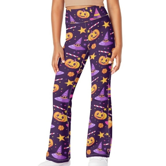 DISNIMO Halloween Pumpkin Bell Bottoms for Girls 5-6 Flare Leggings for Kids Yoga Pants for Girls Leggings Flare with Pockets Girls Flare Pants Outfit High Waist Bell-Bottomed Pants