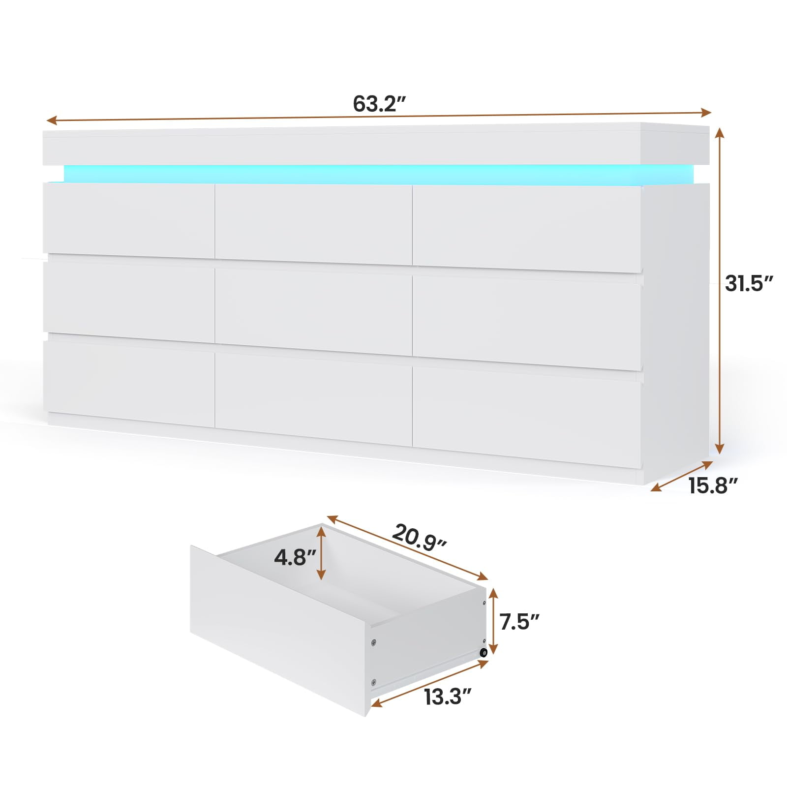 Afuhokles Wide Dresser TV Stand with 9 Drawers Dresser for Bedroom Chests of Drawers for Living Room, White