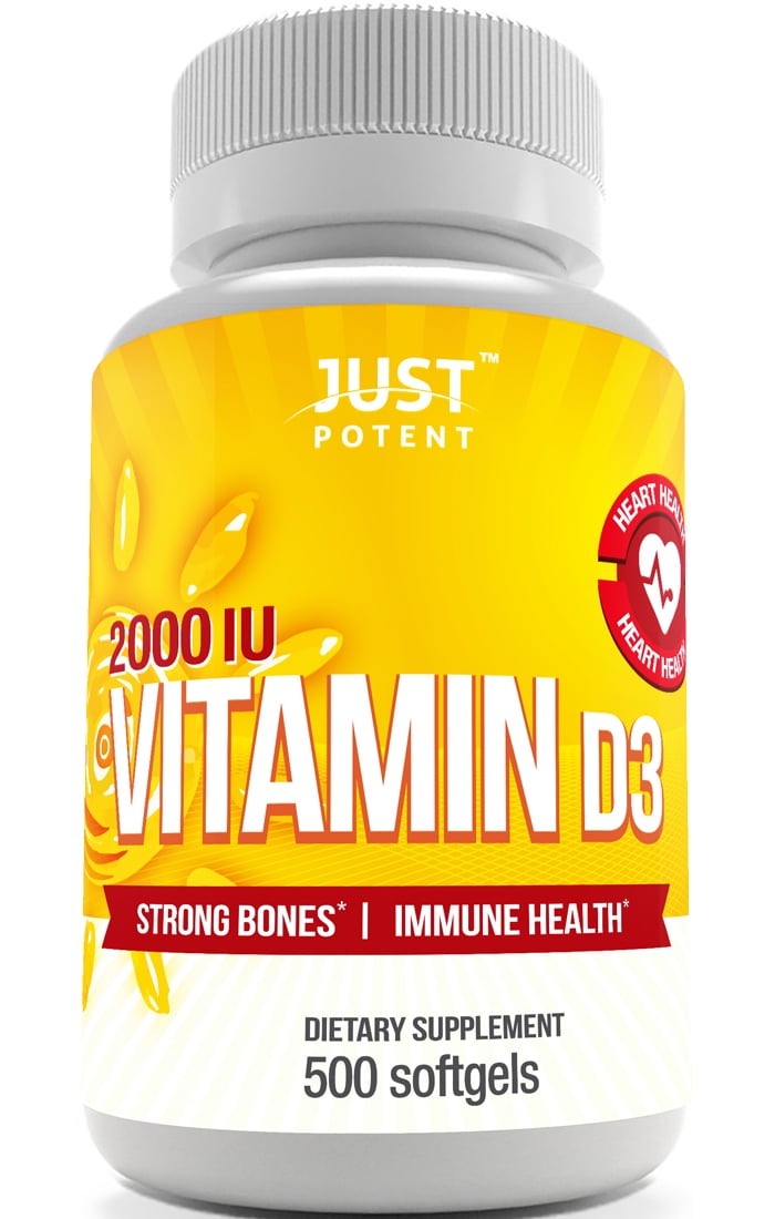 Vitamin D3 Supplement by Just Potent. 500 Softgels, 2000 IU